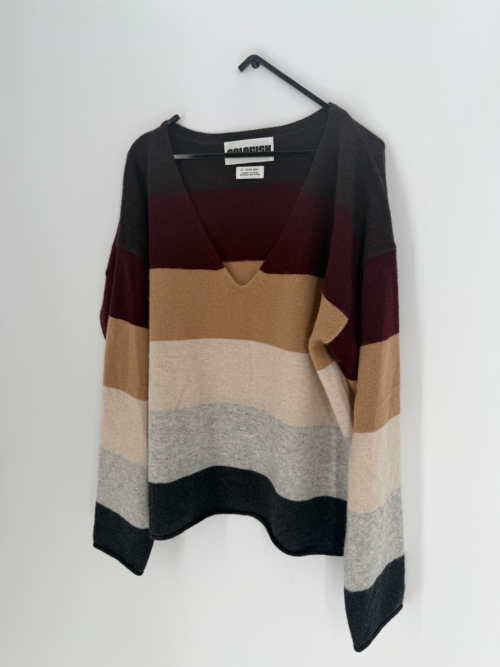 Colorush Rainbow Penny Deep V Neck Striped luxe 100% Cashmere Sweater - Picture 3 of 7